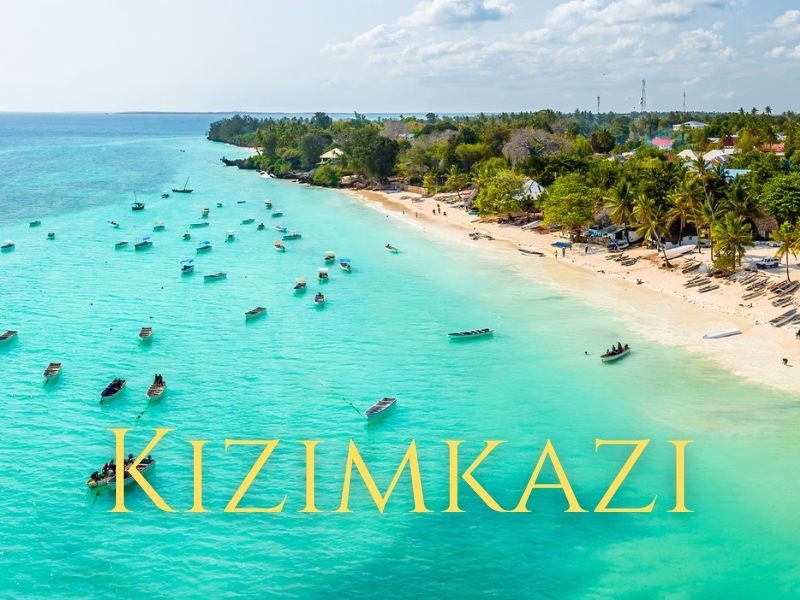 Aerial photo of Kizimkazi coastline with turquoise waters and sandy beaches