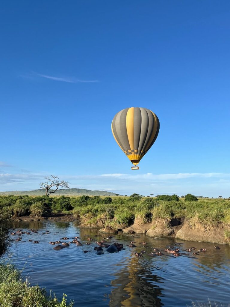 Balloon flying over Serengeti plains
