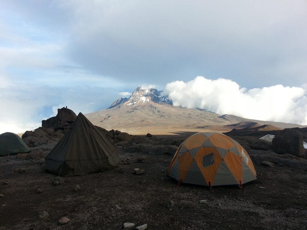Camping at Mount Kilimanjaro during a Tanzania safari and trekking adventure
