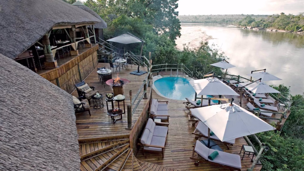Serena Mivumo River Lodge overlooking the Rufiji River at Selous Game Reserve Tanzania